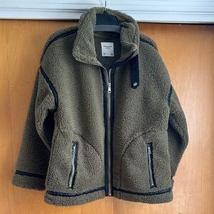Abercrombie Olive Sherpa Zip-Up Jacket